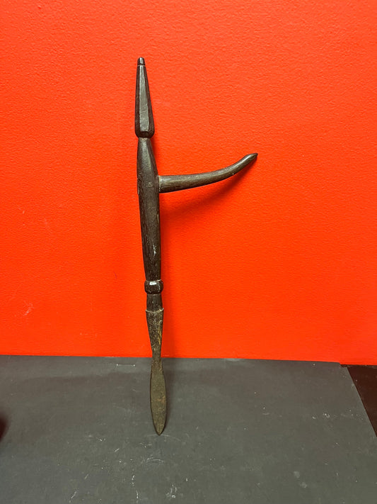 Most unusual and rare 19 century African spear or tool   16 inches long  amazing patina  wow