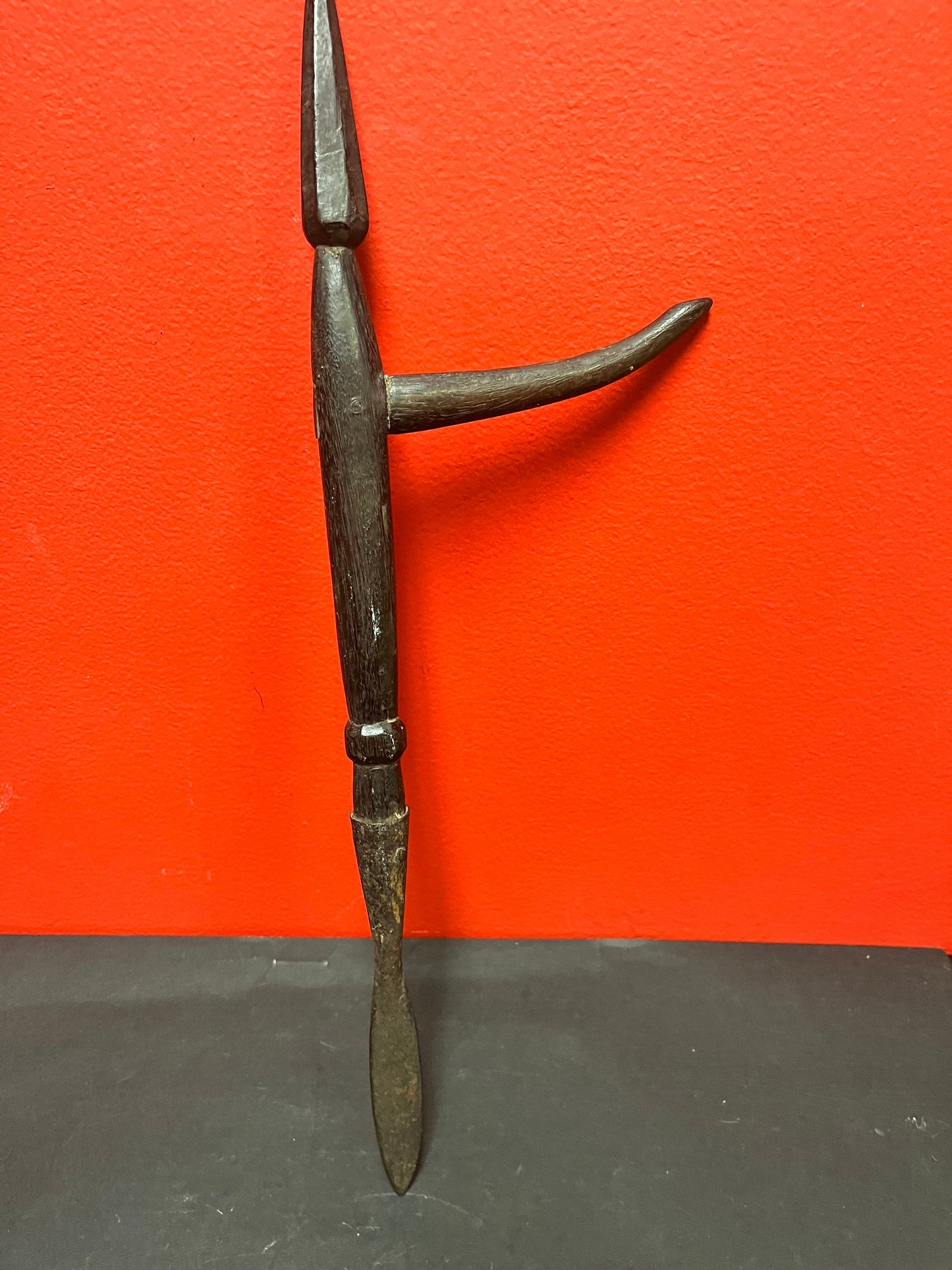 Most unusual and rare 19 century African spear or tool   16 inches long  amazing patina  wow