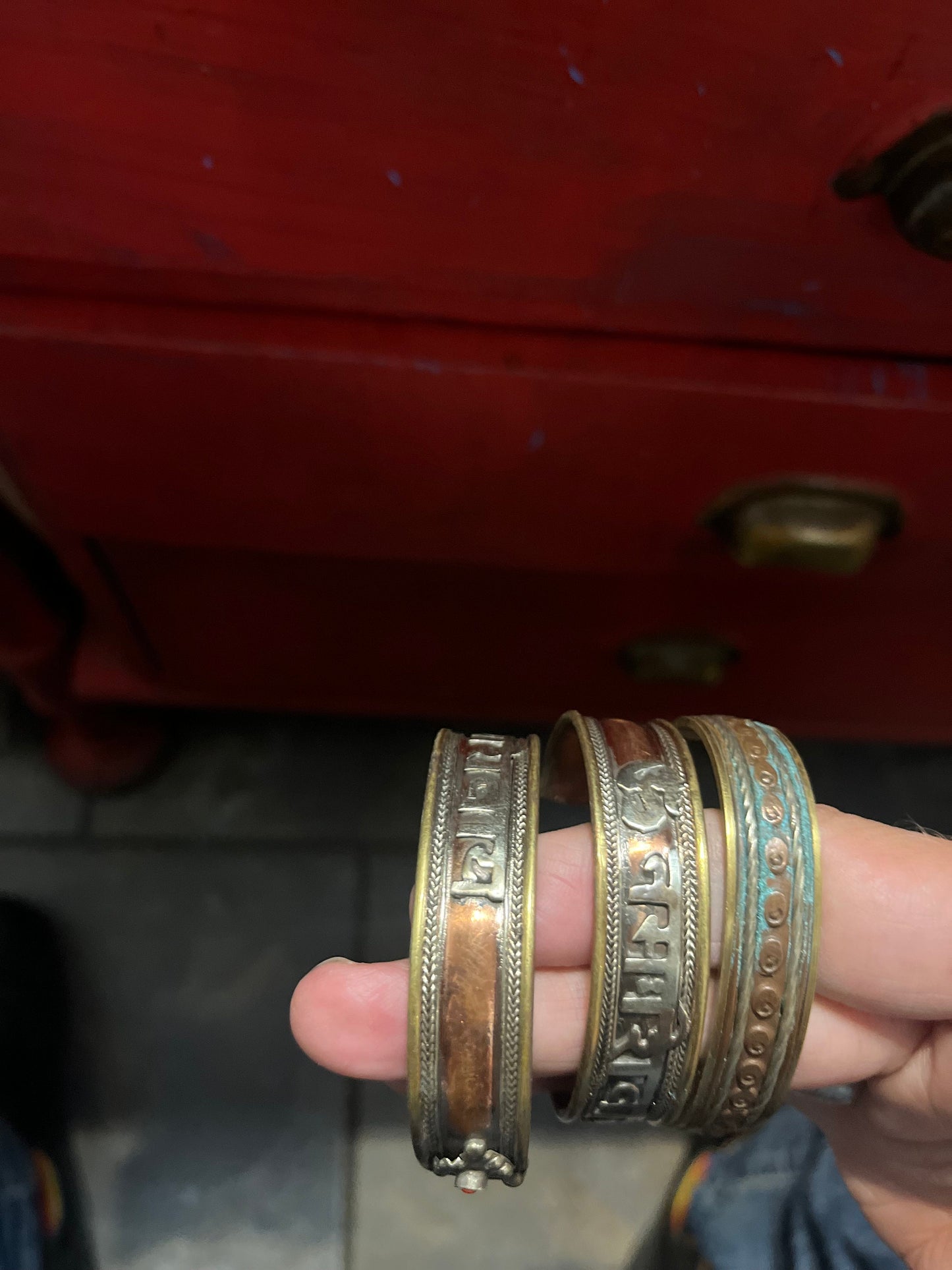 Lot 3 copper Nepalese bracelets  2.5 inches wide each