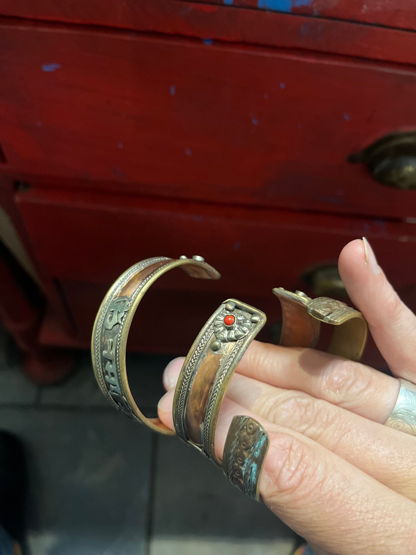 Lot 3 copper Nepalese bracelets  2.5 inches wide each