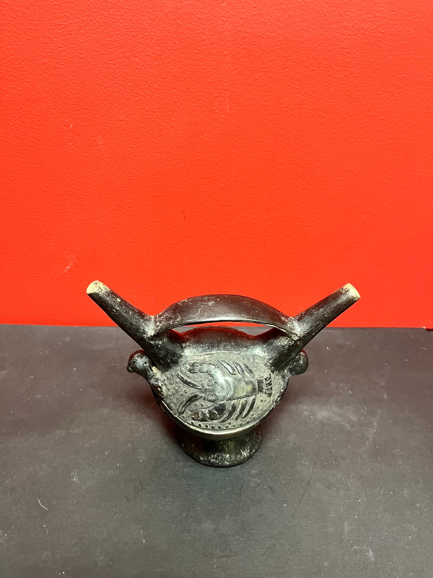 7 x 8 wide antique Colombian Clay vessel.  Great imagery, and good condition