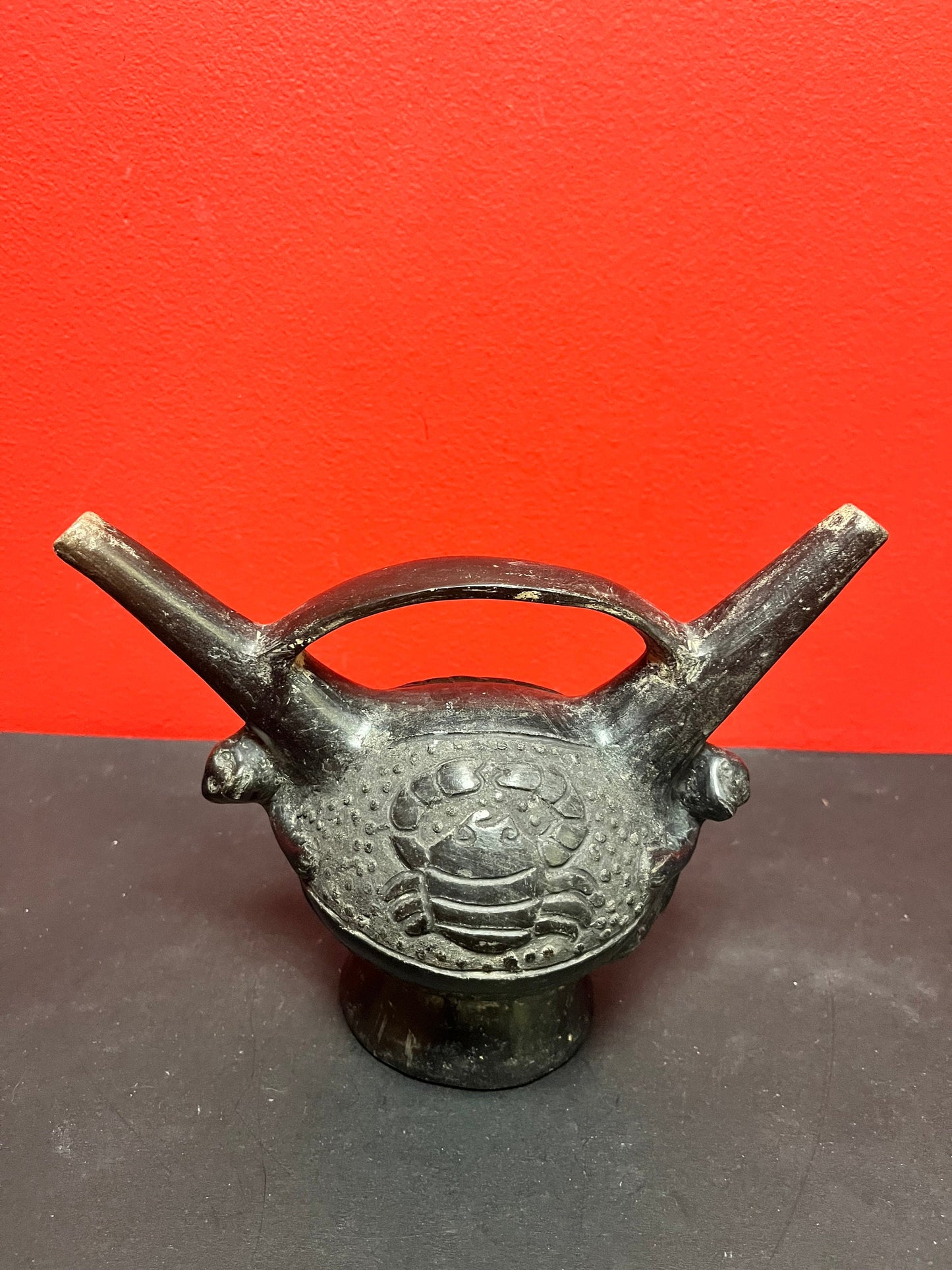 7 x 8 wide antique Colombian Clay vessel.  Great imagery, and good condition