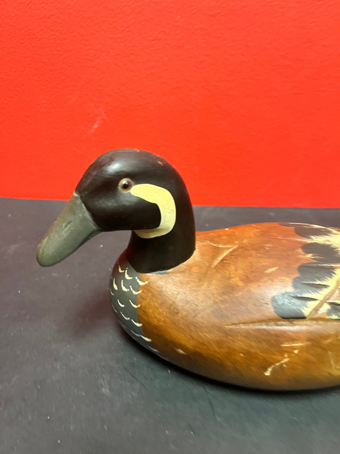 9 x 3 wide, beautiful antique hand painted wooden duck  lovely gift