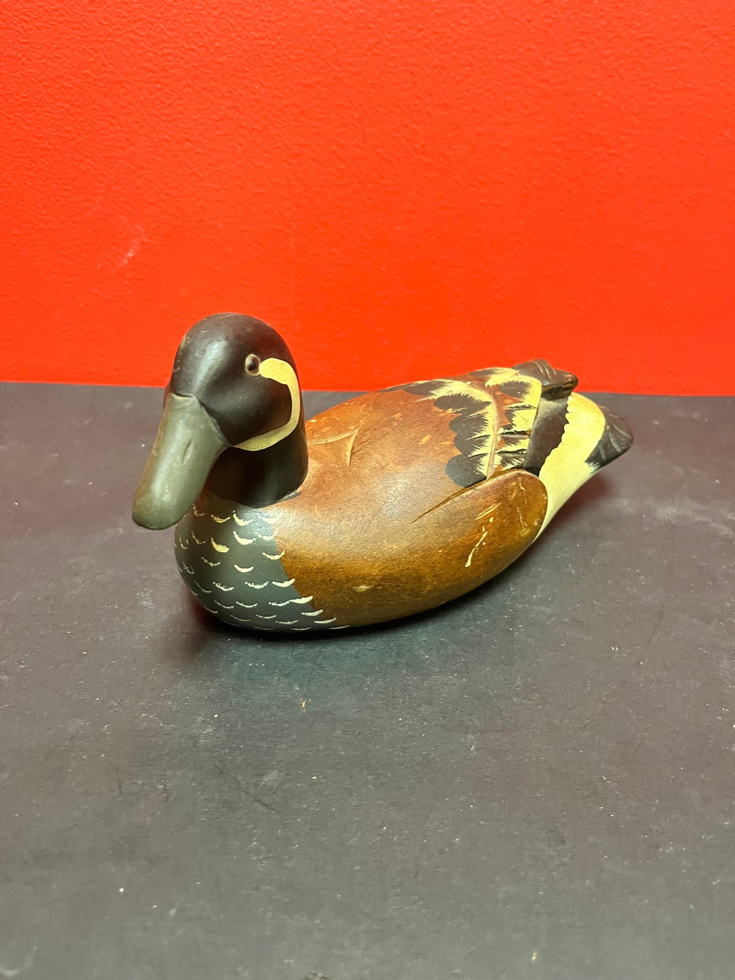 9 x 3 wide, beautiful antique hand painted wooden duck  lovely gift