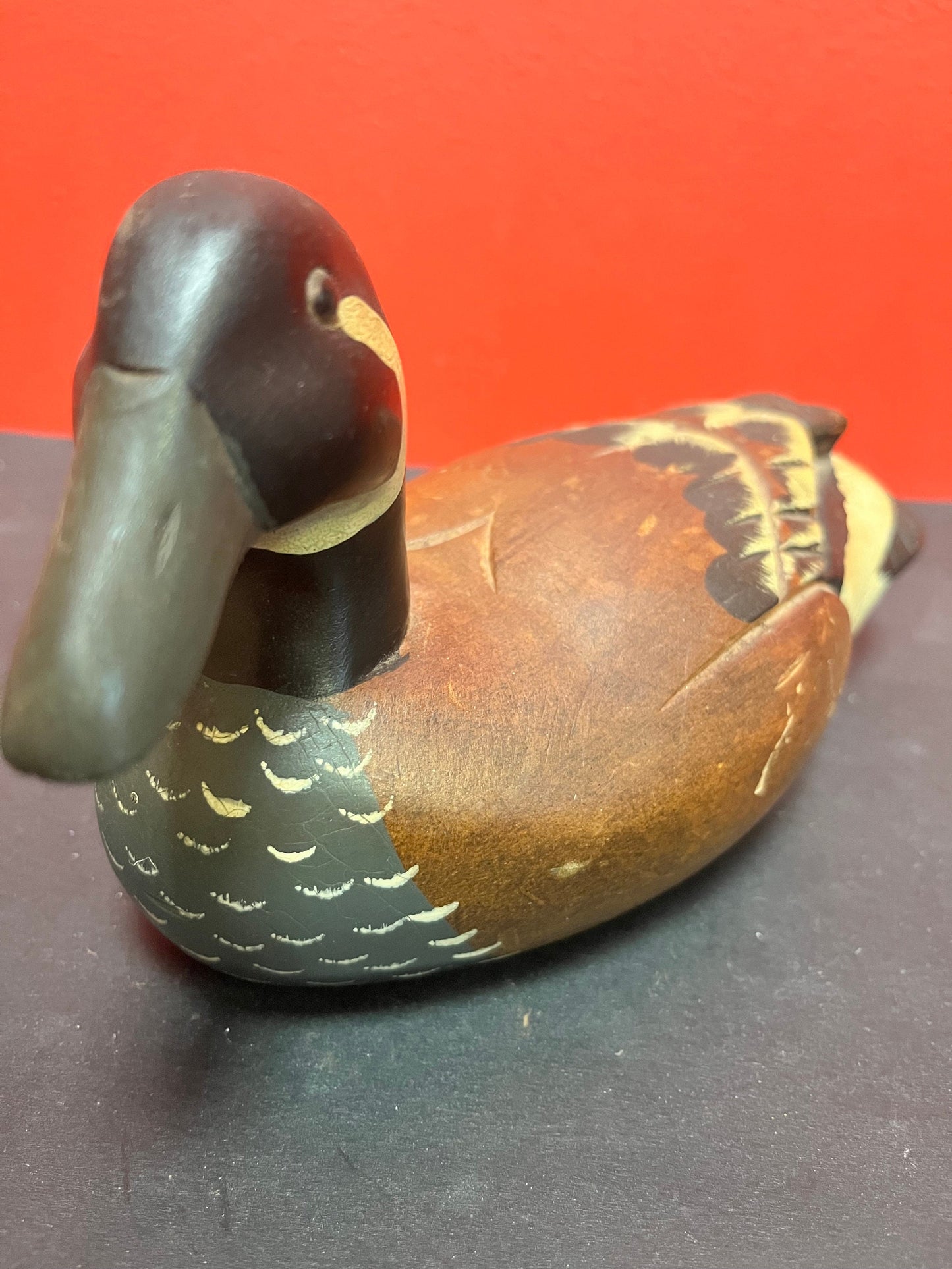 9 x 3 wide, beautiful antique hand painted wooden duck  lovely gift