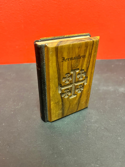 Lovely 1933 wood bound bible  5 x 3 x 1 thick  so cool