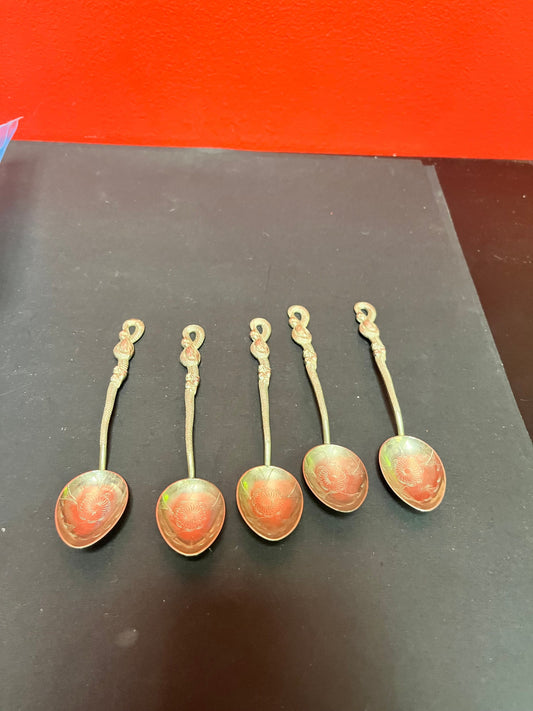 A  Set of five Japanese Nagasaki Sterling 84 spoons with snake handles  set at great value