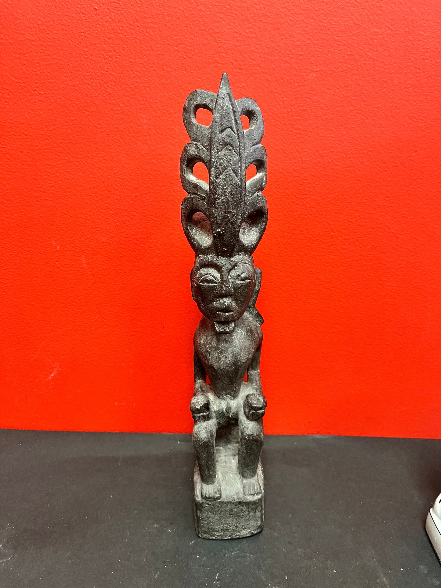 Lovely antique 16 inch tall ceremonial African statue with headdress  wow   perfect condition