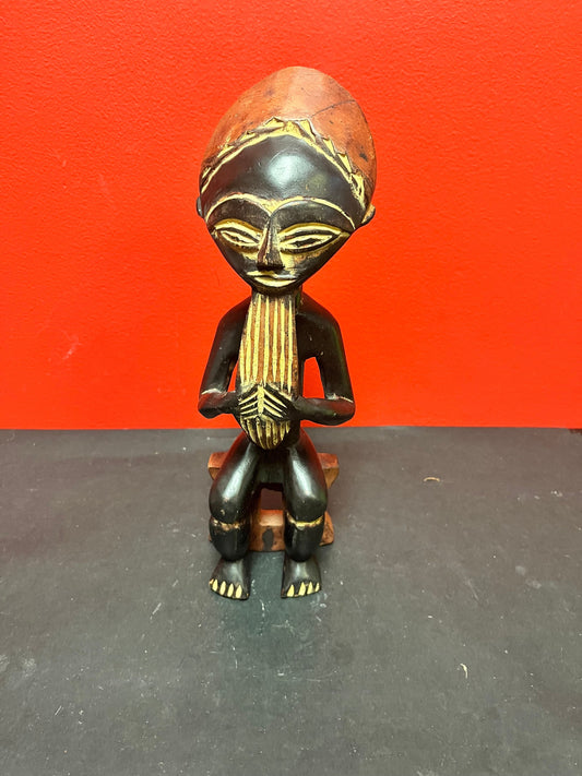 Lovely more modern 11 inch tall African Ashanti figure on a stool  great decor and value priced