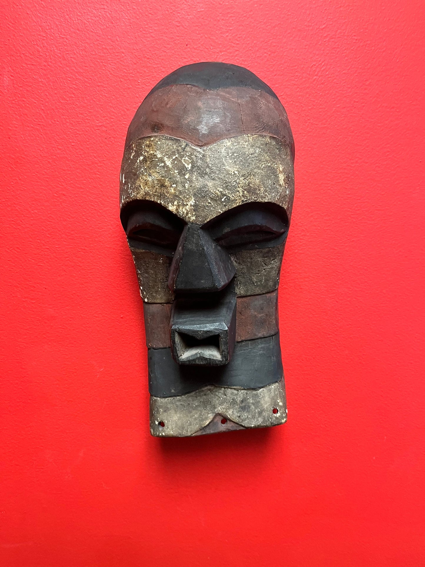 Studying antique African 13 x 6 Congo KIFWEBE mask  fabulous condition  museum quality piece of African history  wow