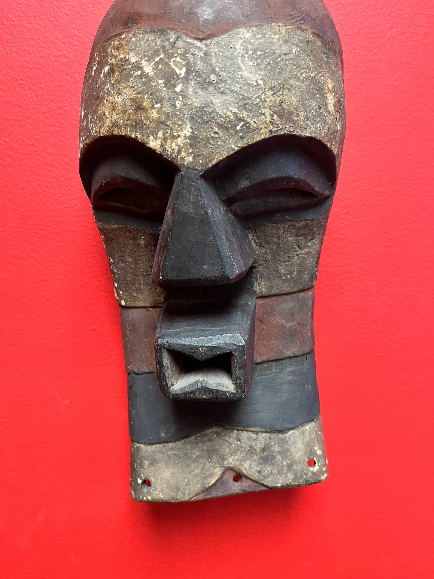 Studying antique African 13 x 6 Congo KIFWEBE mask  fabulous condition  museum quality piece of African history  wow