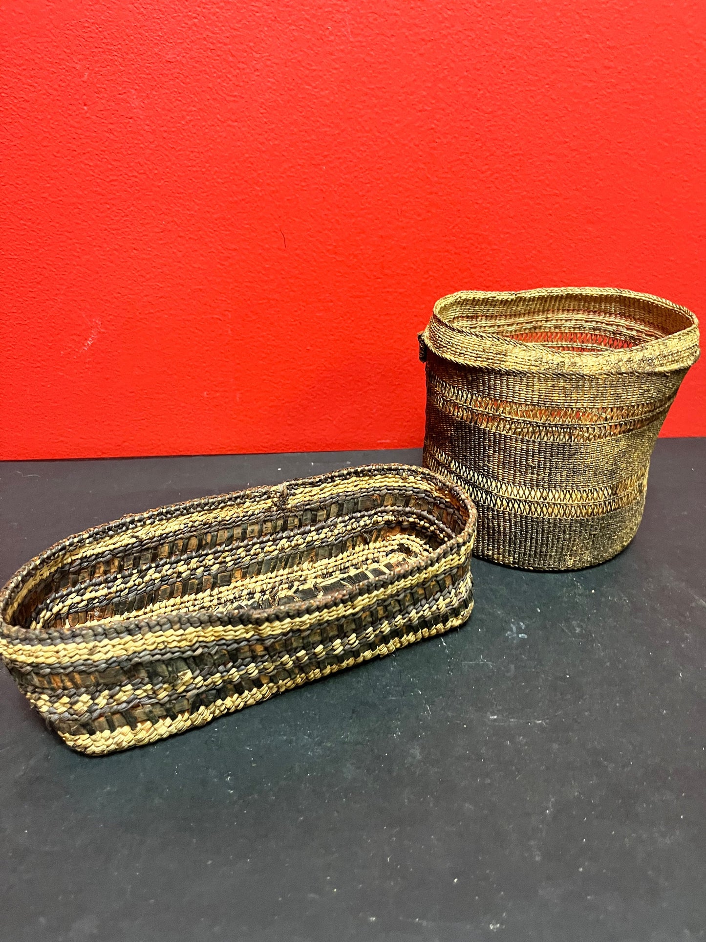 Two Canadian indigenous first nations Baskets   8 and 5 inches  as is condition, but nice decorative pieces great value