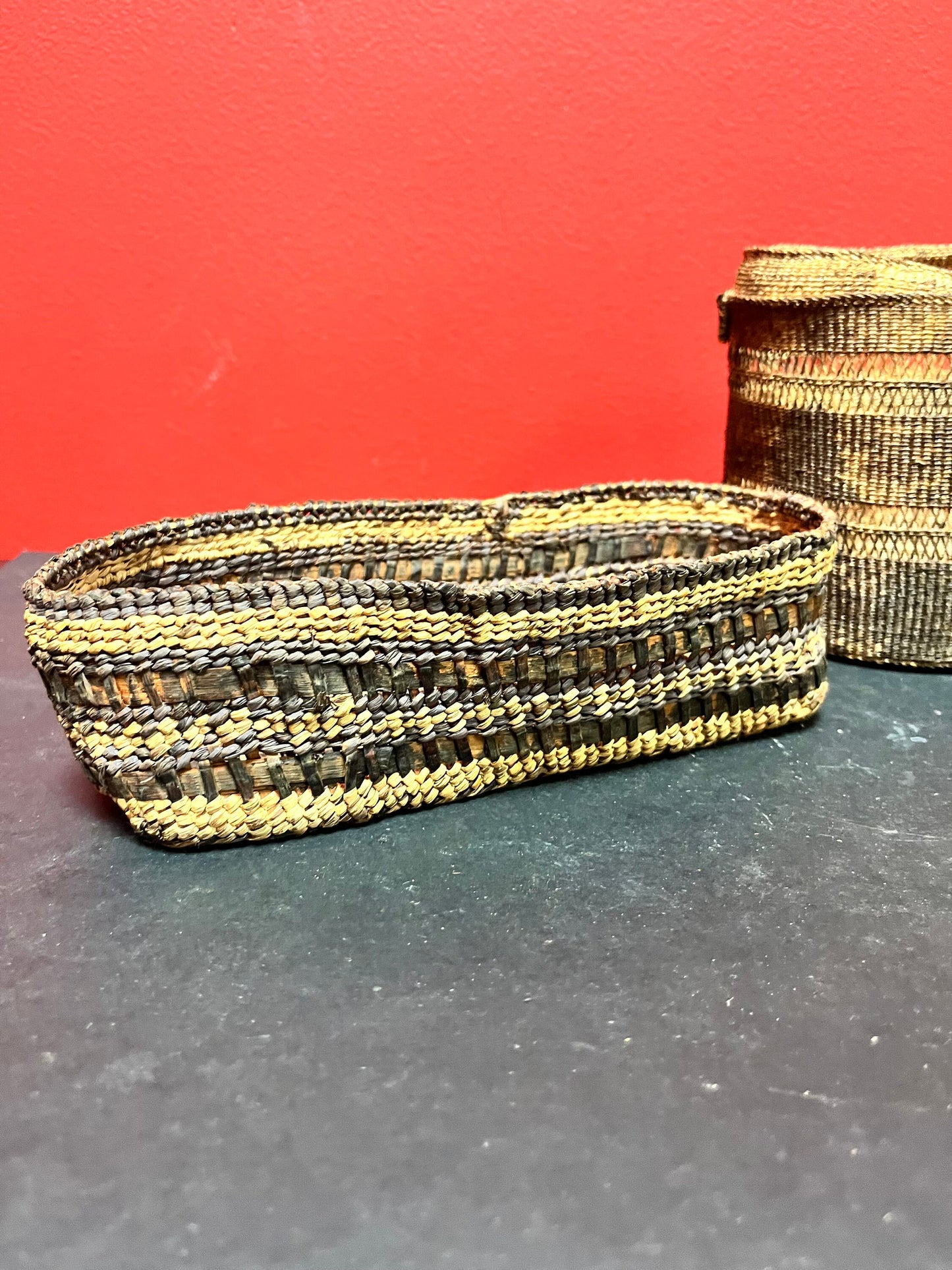 Two Canadian indigenous first nations Baskets   8 and 5 inches  as is condition, but nice decorative pieces great value