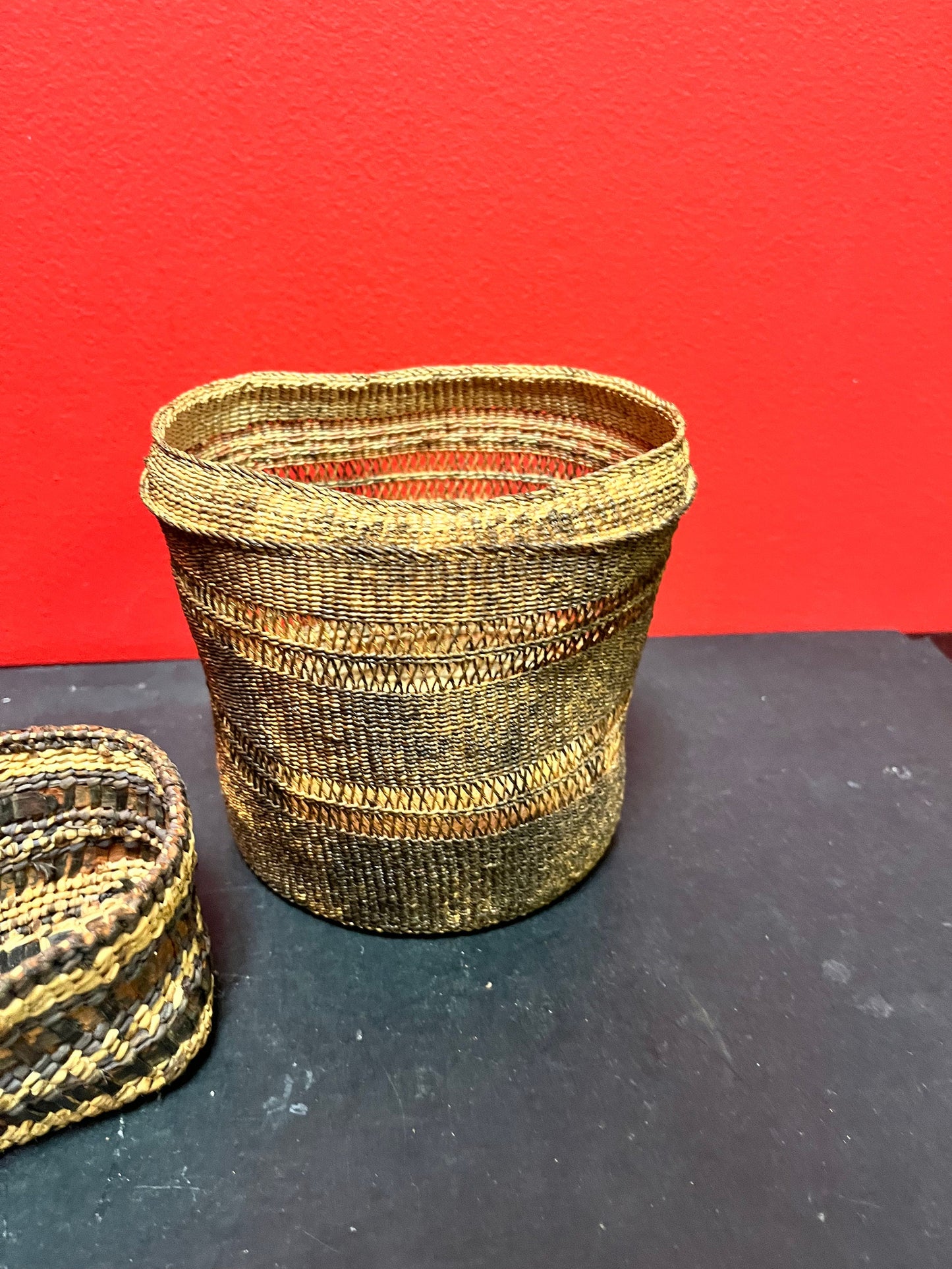 Two Canadian indigenous first nations Baskets   8 and 5 inches  as is condition, but nice decorative pieces great value