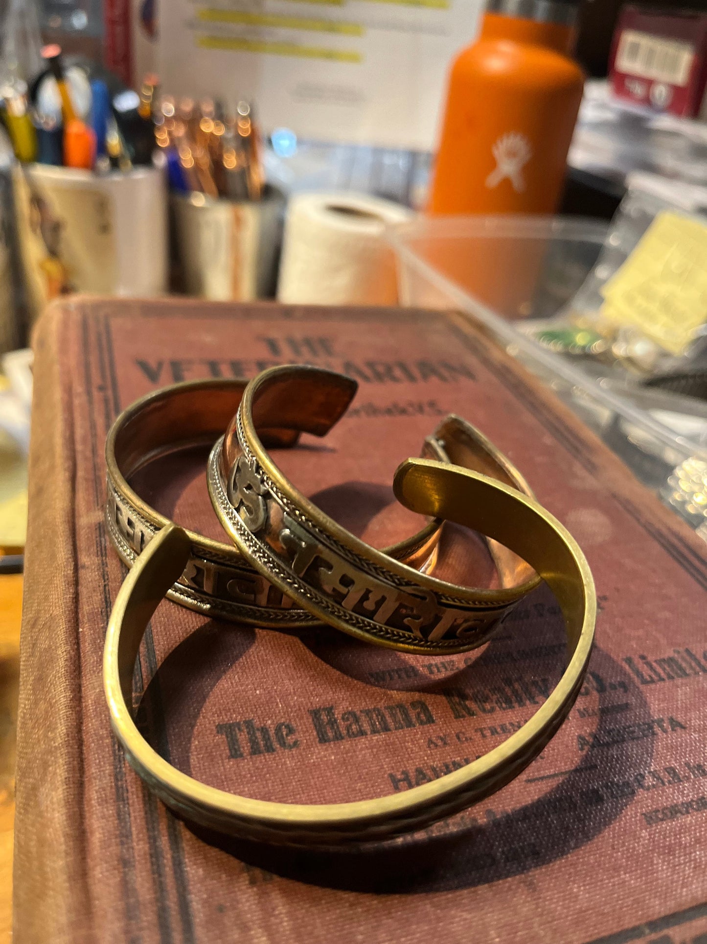 Lot 3 copper Nepalese bracelets  2.5 inches wide each