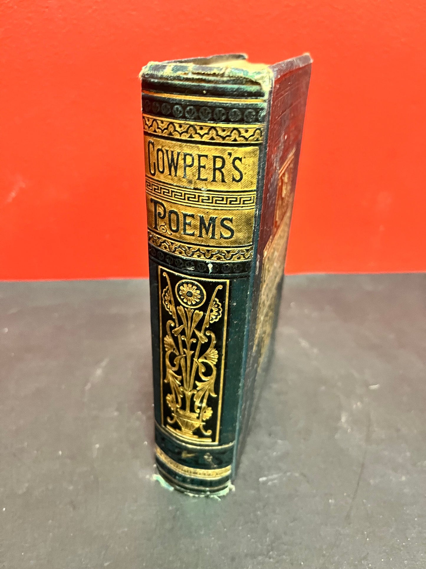 Antique leather bound edition of Cowpers poems  used condition - 649 pages