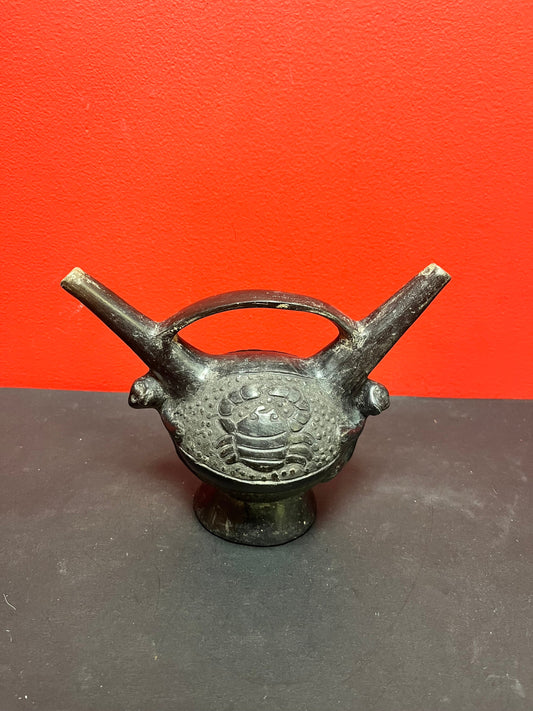 7 x 8 wide antique Colombian Clay vessel.  Great imagery, and good condition