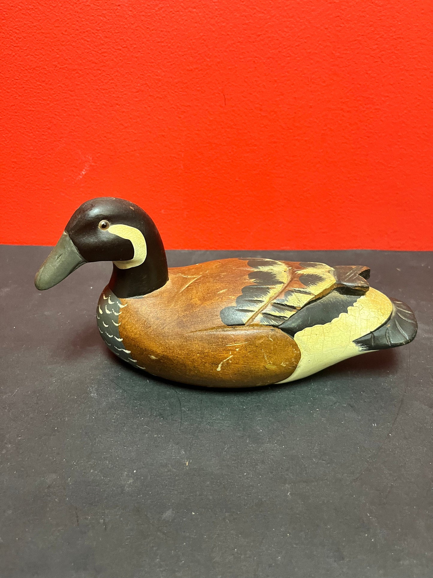 9 x 3 wide, beautiful antique hand painted wooden duck  lovely gift