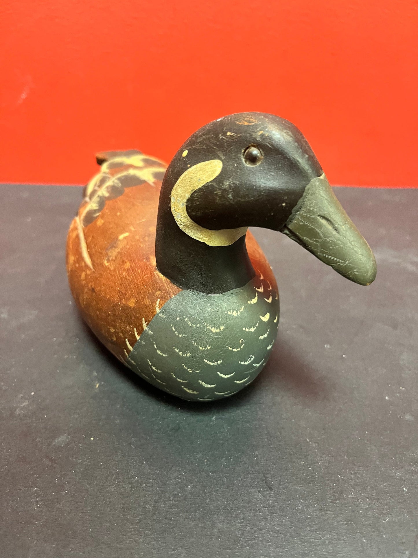 9 x 3 wide, beautiful antique hand painted wooden duck  lovely gift