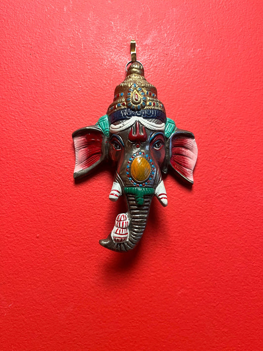 An  Older Nepalese Ganesh mask 8 inches with great decoration  beauty