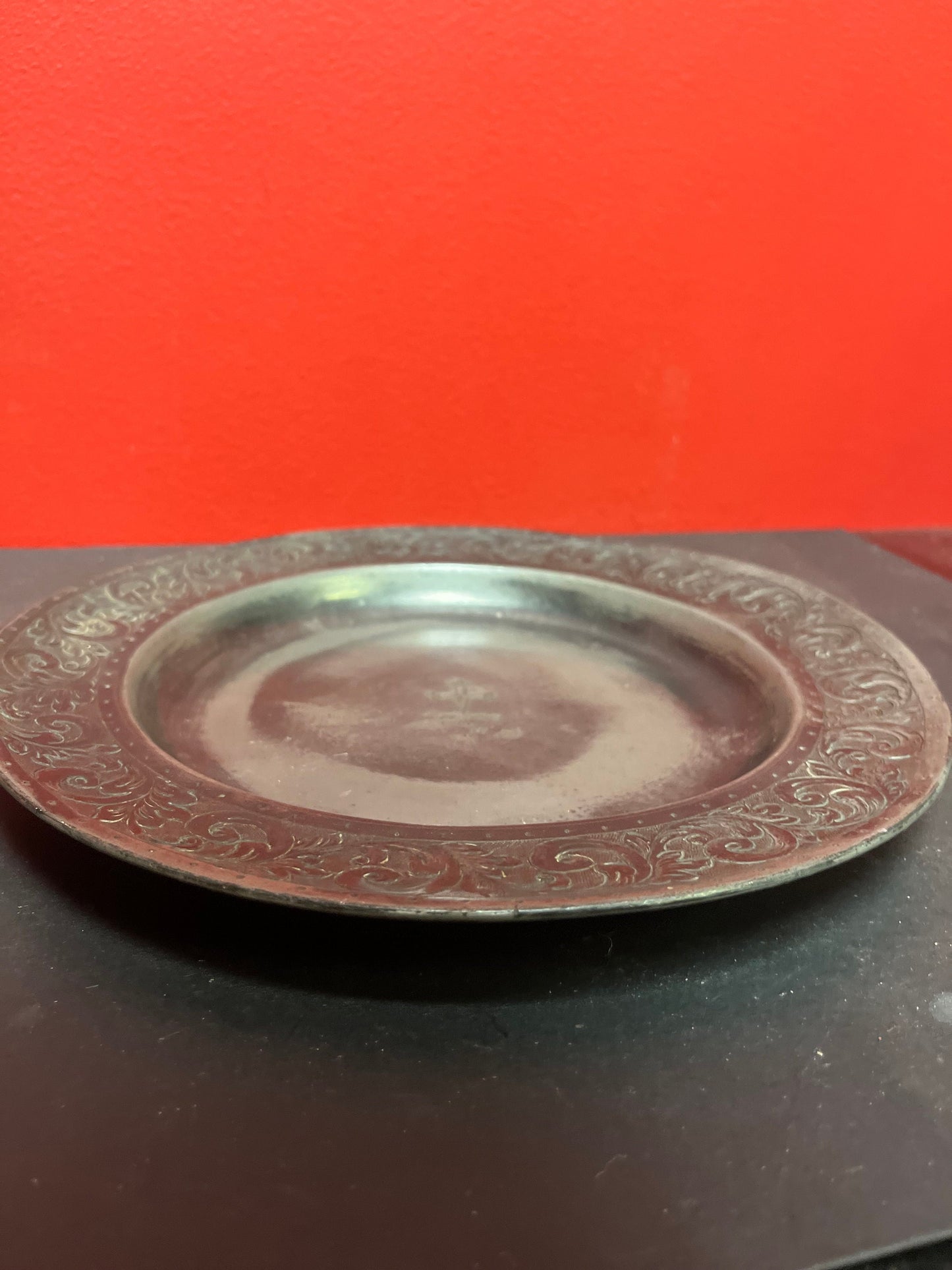 10 inch 18th century pewter  church collection change plate   so amazing patina  Rare and beautiful  religious antiquity - wow