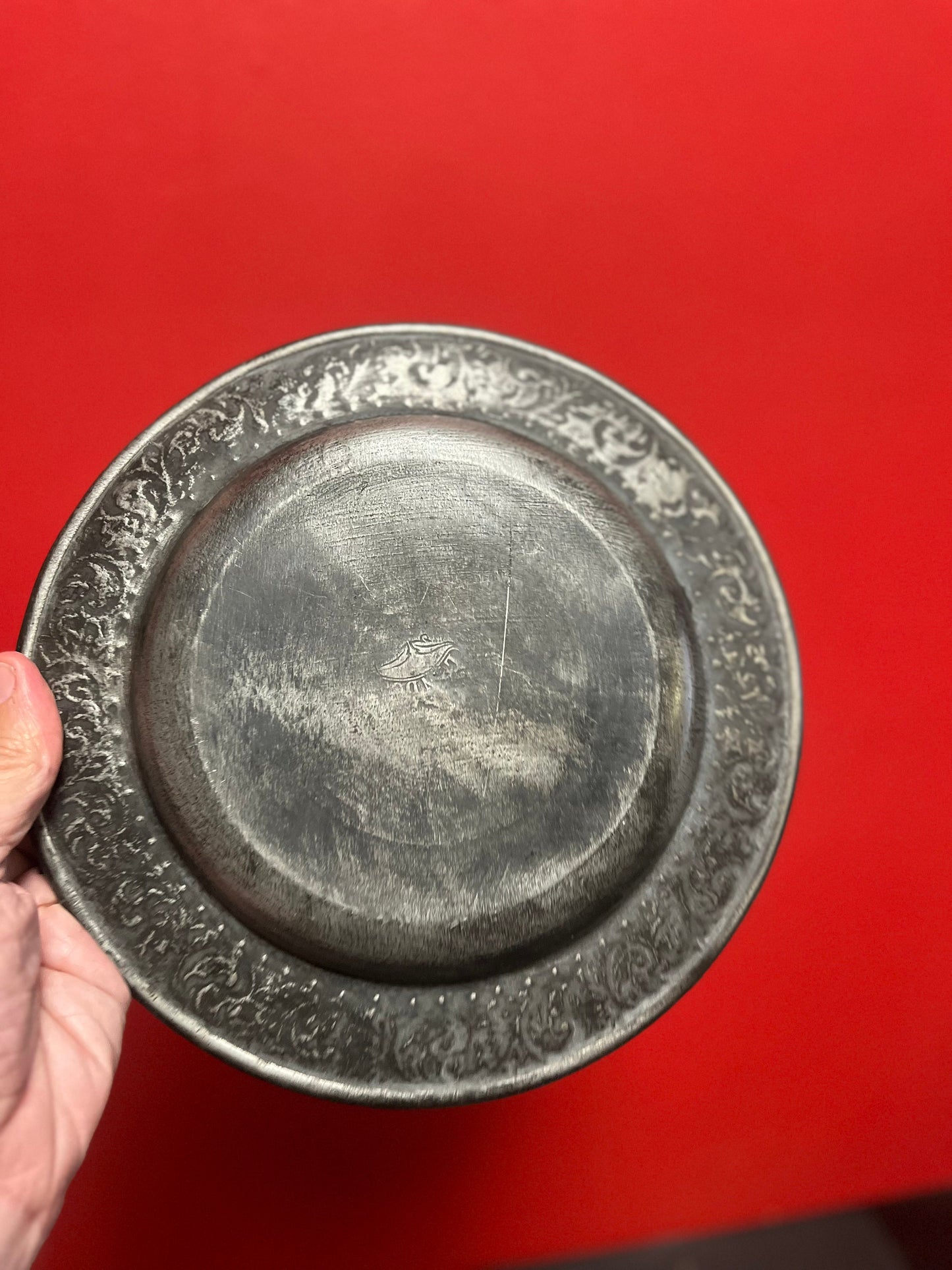 10 inch 18th century pewter  church collection change plate   so amazing patina  Rare and beautiful  religious antiquity - wow