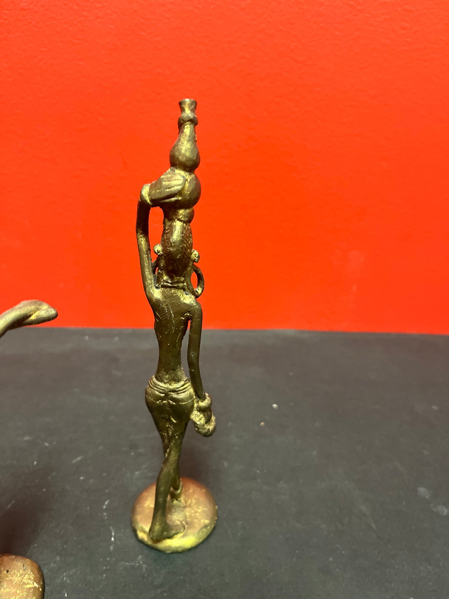 Two lovely old African Ashanti bronze statues   great patina and wonderful detail seven and 8 inches tall