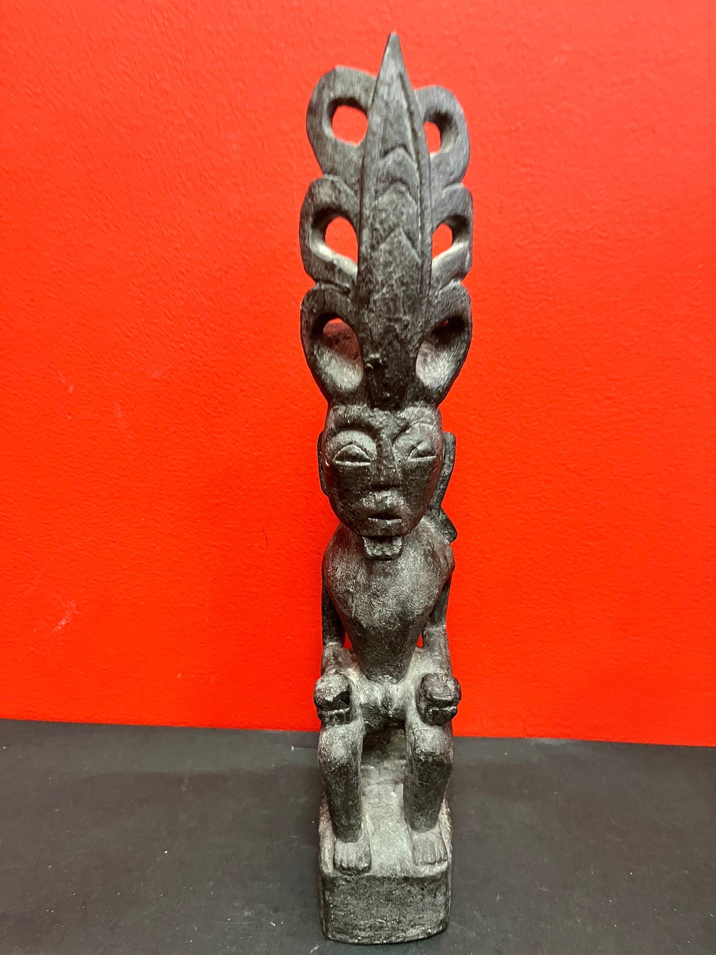 Lovely antique 16 inch tall ceremonial African statue with headdress  wow   perfect condition