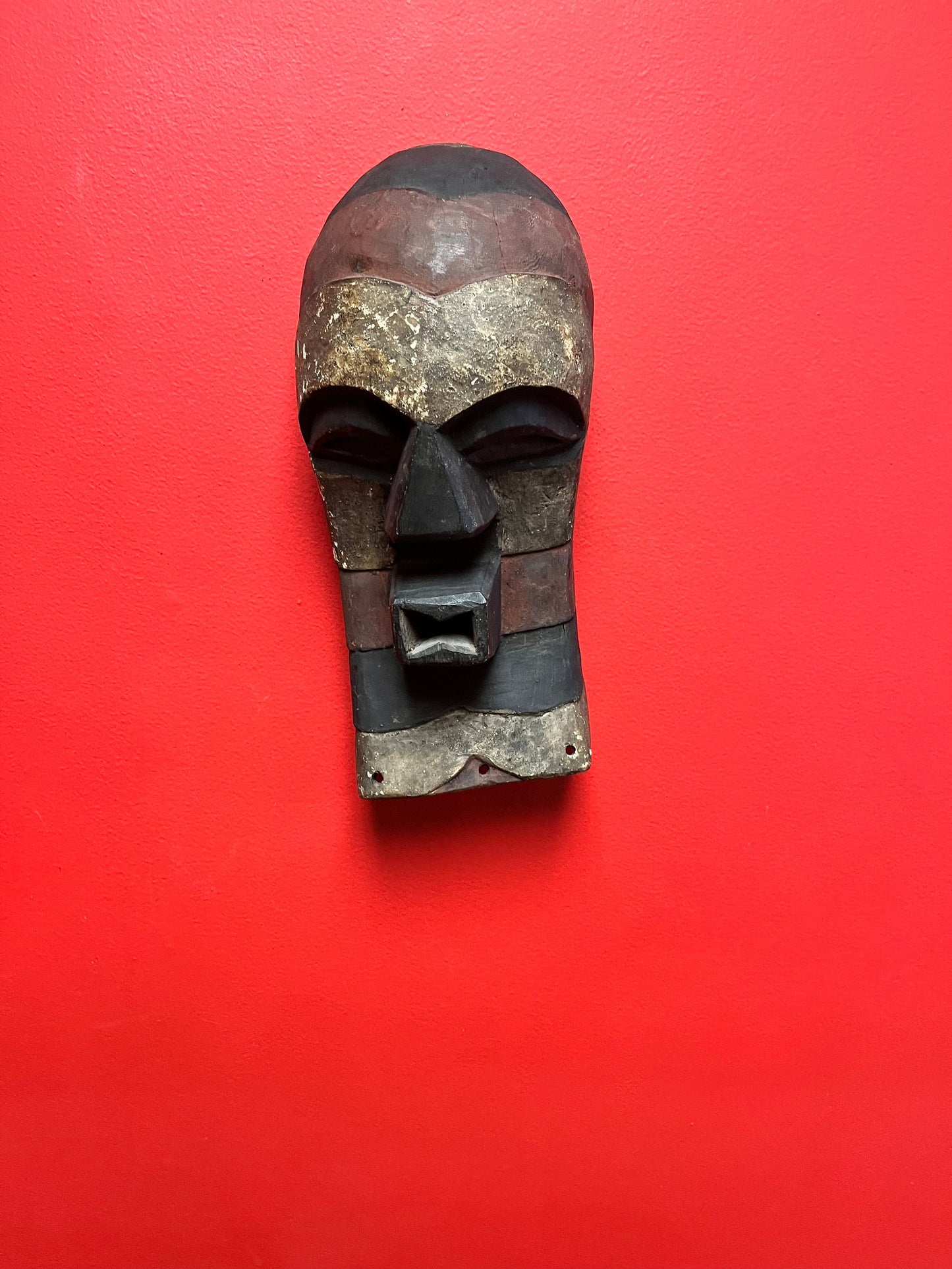 Studying antique African 13 x 6 Congo KIFWEBE mask  fabulous condition  museum quality piece of African history  wow