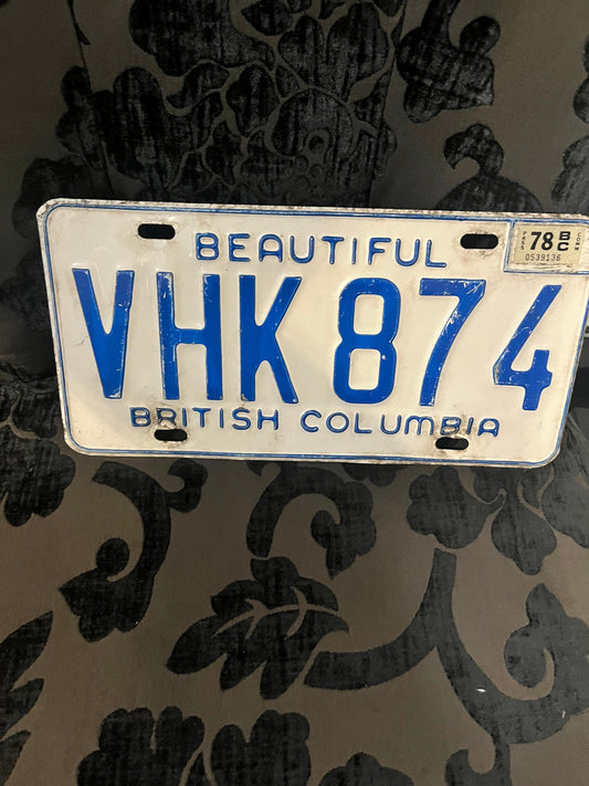 1970s Canadian BC license plate  used condition  great gift home decor