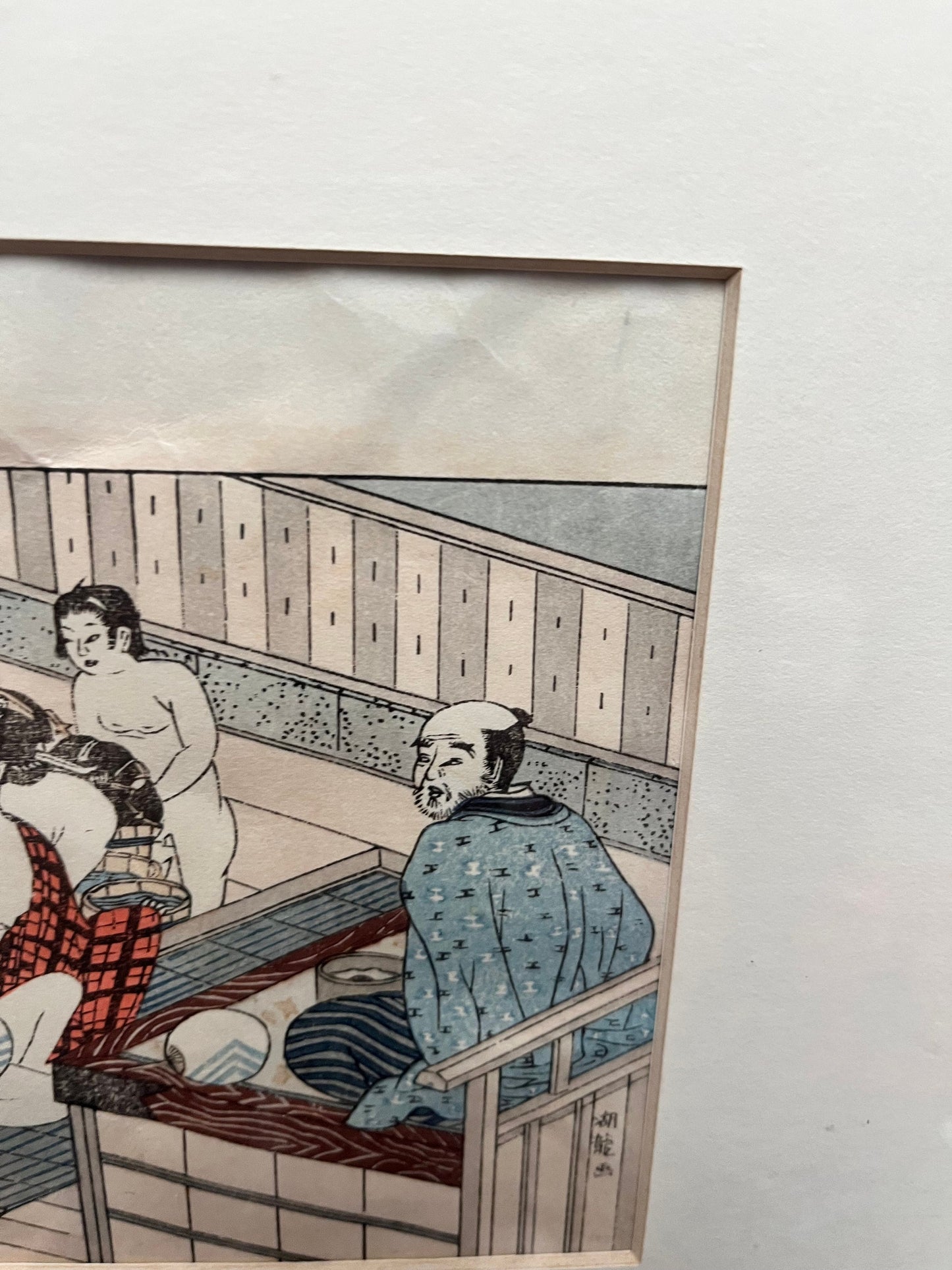 Absolutely fabulous 11 x 14 inch Japanese woodblock print of an onsen  sento Wonderful depiction and framing  high quality picture