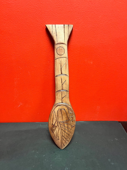 Lovely indigenous first nation Pacific Northwest Coast 16 inch long Frank Frenchie carved cedar eagle paddle