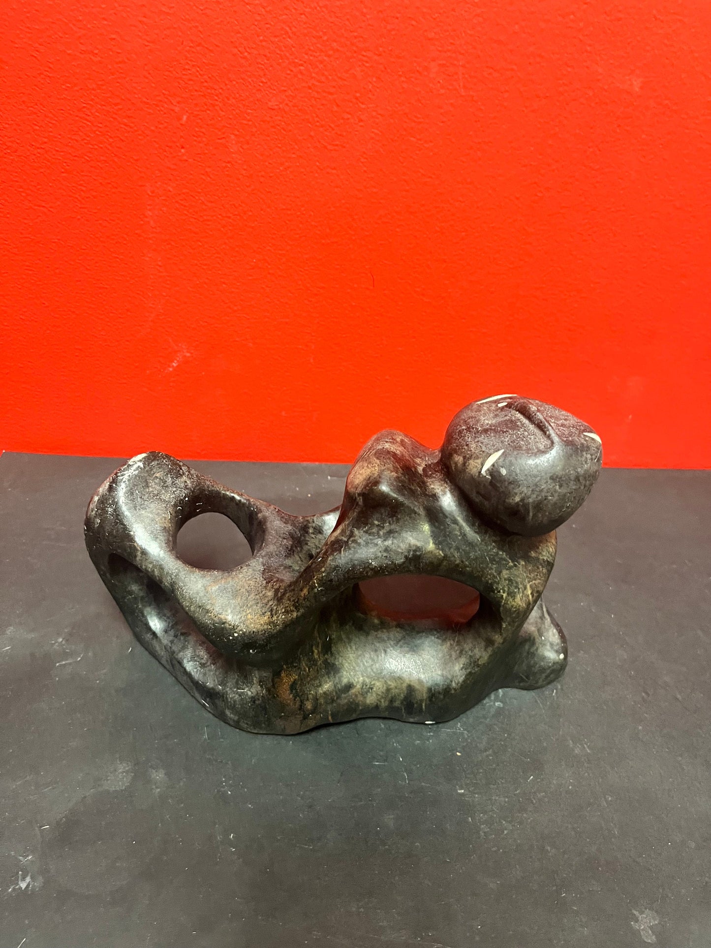 Stunning 10 x 7 high George Arlook abstract soapstone statue  minor scratches  beautiful Inuit soapstone  very heavy