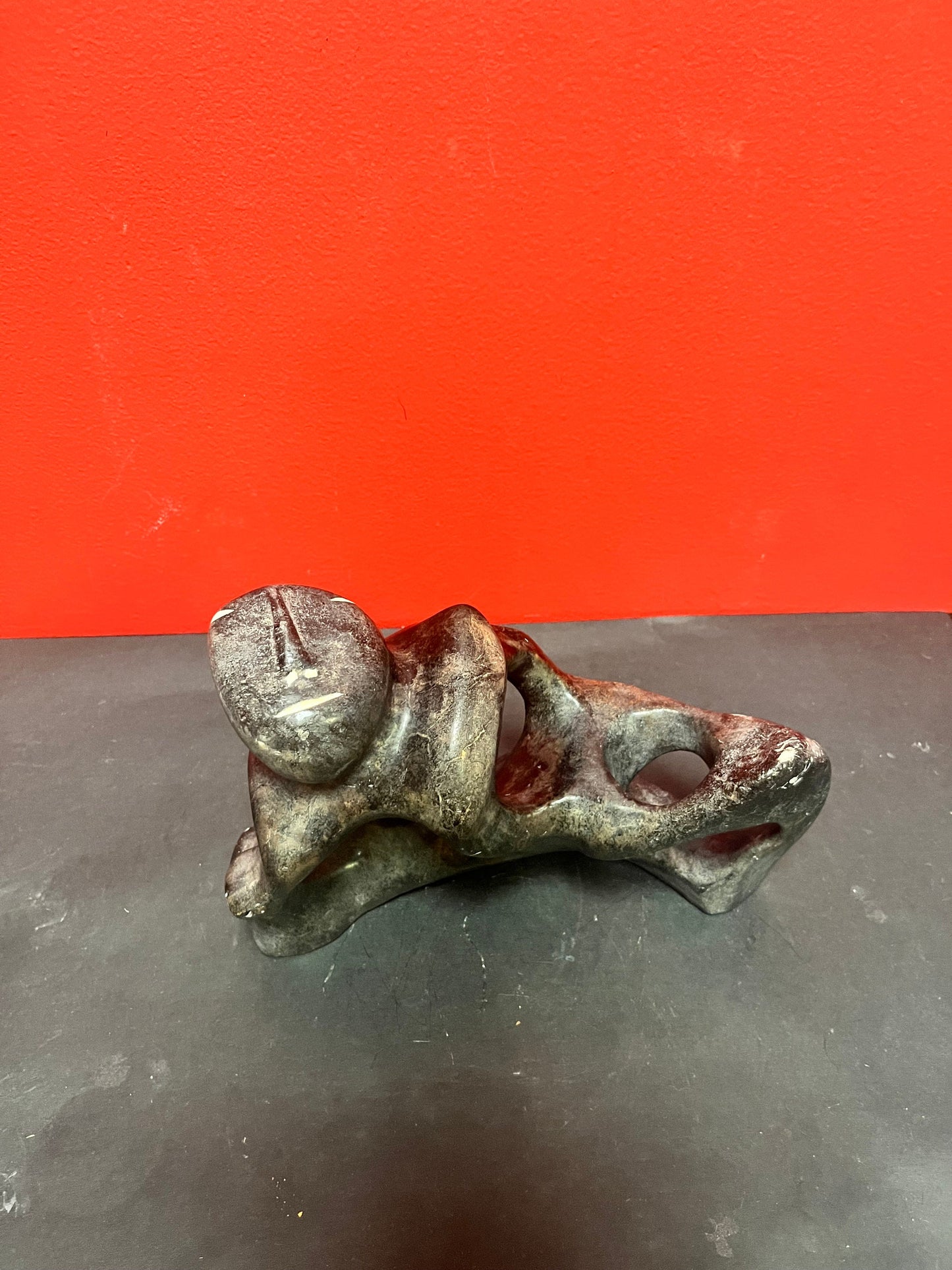 Stunning 10 x 7 high George Arlook abstract soapstone statue  minor scratches  beautiful Inuit soapstone  very heavy