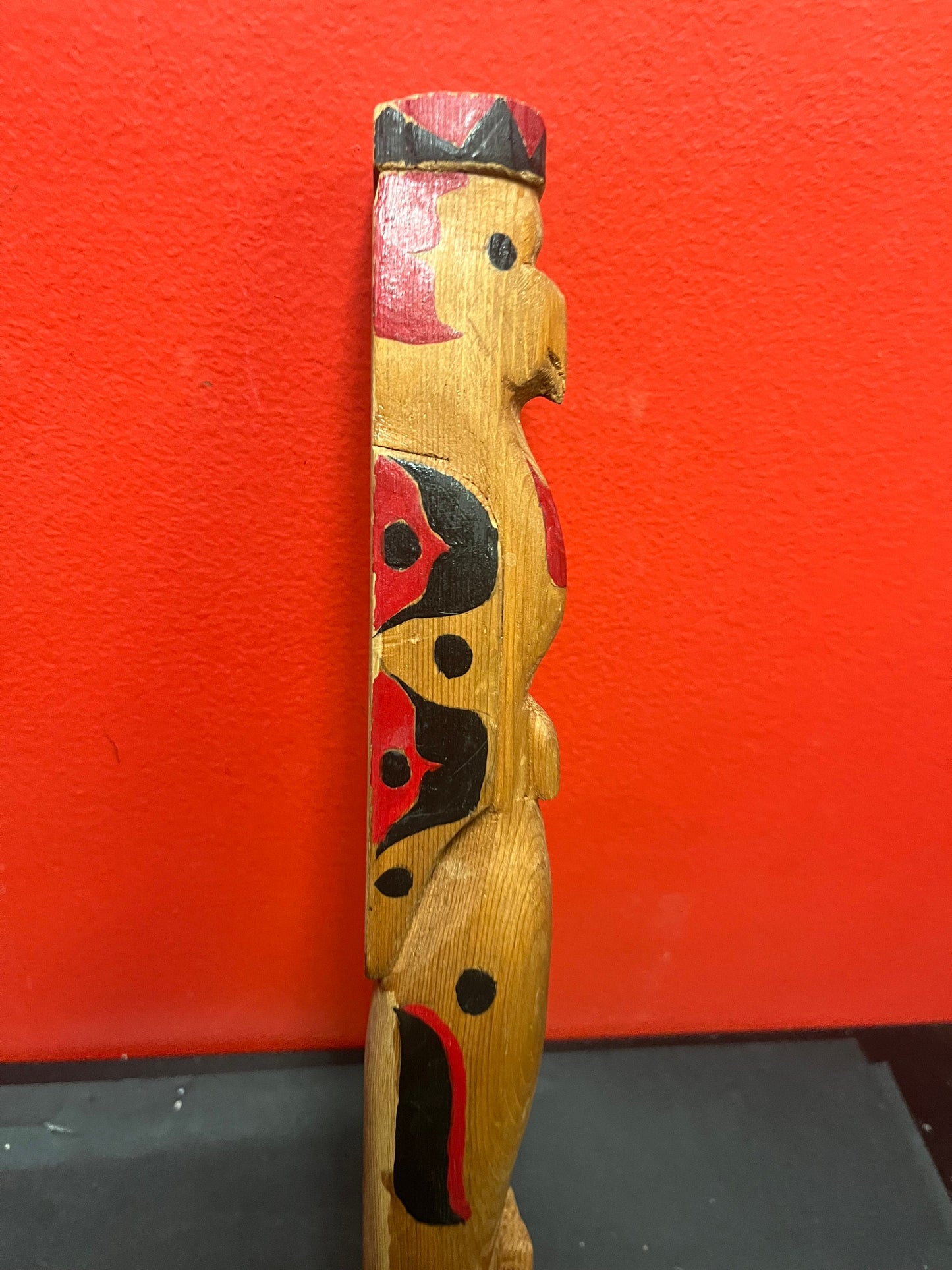 Primitive antique 14 inch long indigenous first nations Pacific Northwest Coast talking stick  wonderful imagery