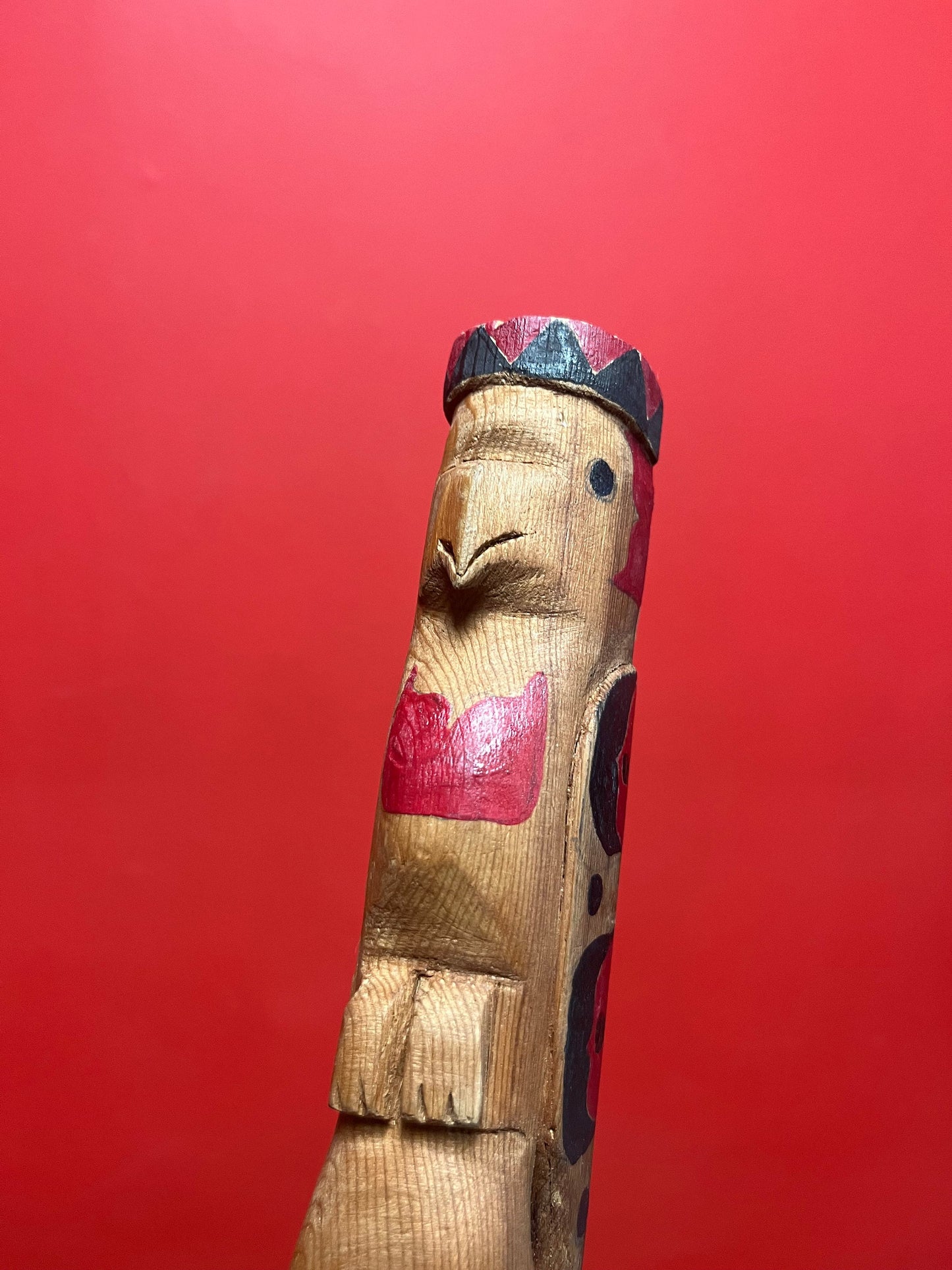 Primitive antique 14 inch long indigenous first nations Pacific Northwest Coast talking stick  wonderful imagery