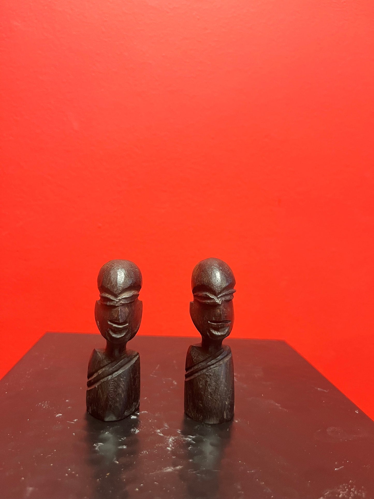 Lovely pair of 3 inch Ashanti African wood busts  wow  great gift