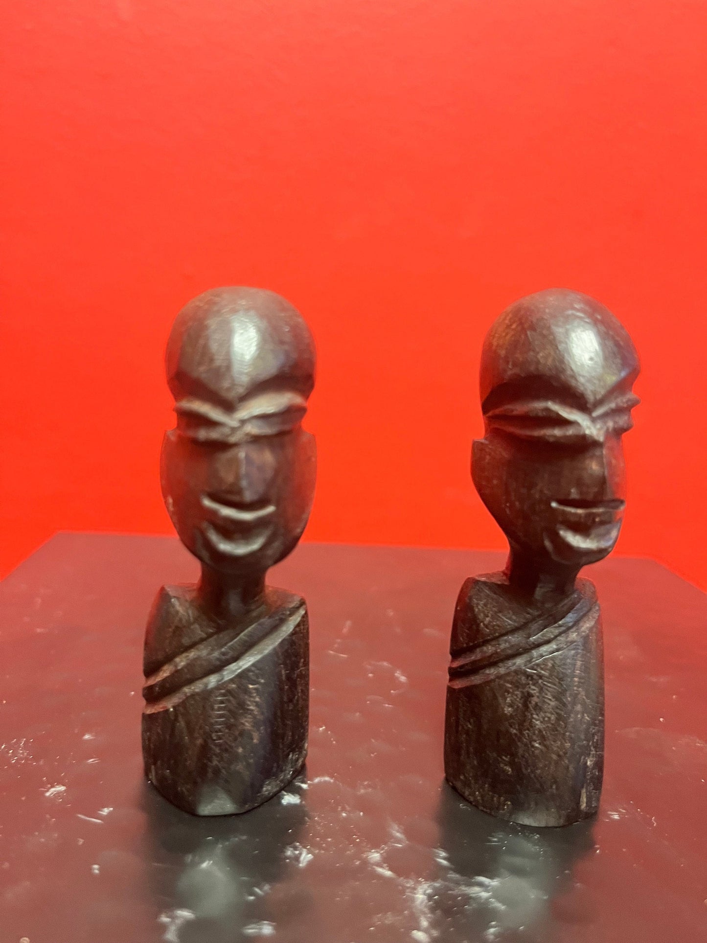 Lovely pair of 3 inch Ashanti African wood busts  wow  great gift