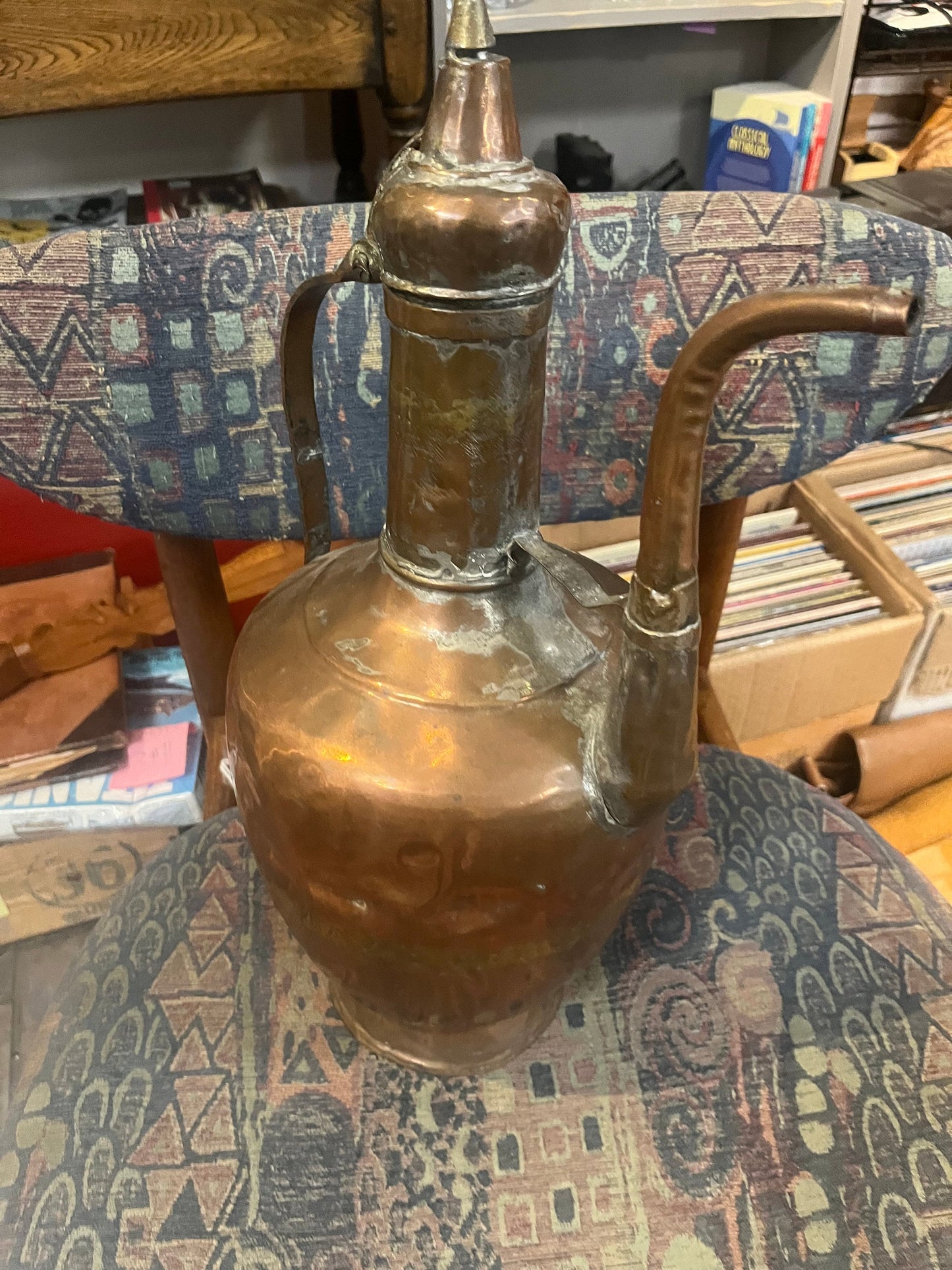 Stunning antique Persian copper 19 inch high by 9 inches wide ewer  wonderful age and patina  wow