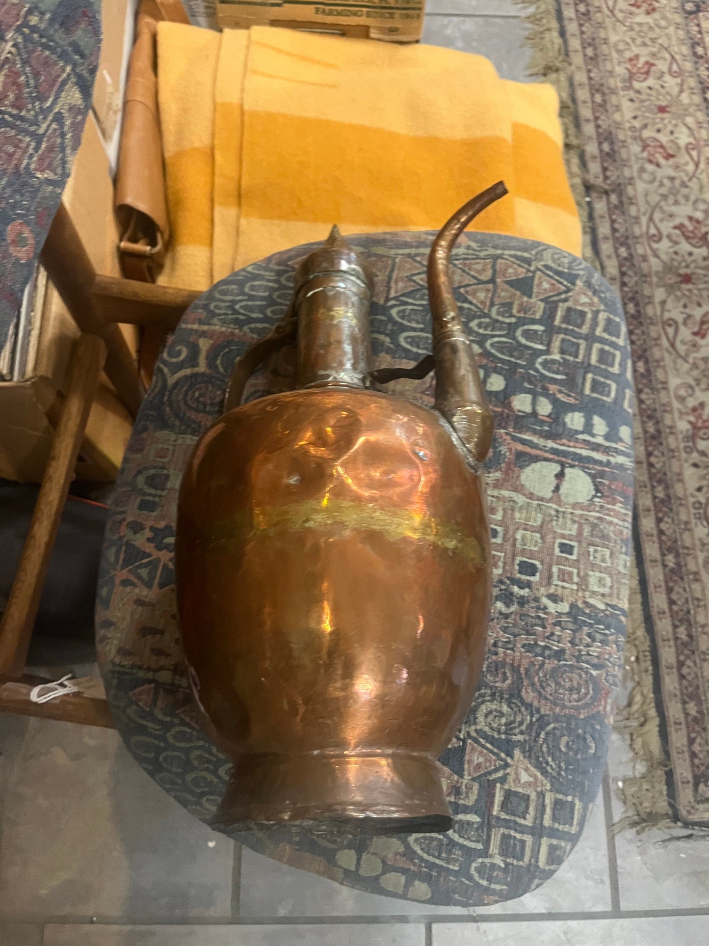 Stunning antique Persian copper 19 inch high by 9 inches wide ewer  wonderful age and patina  wow