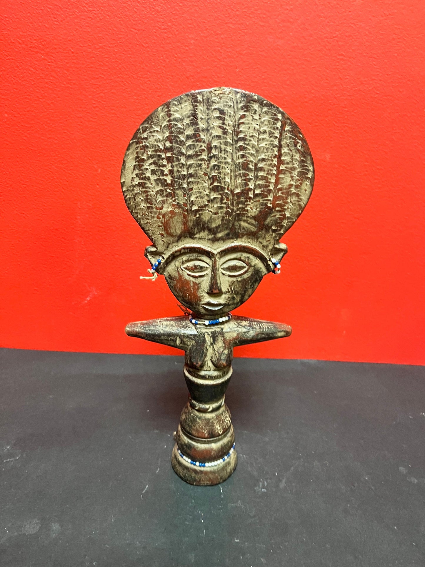 Old African Ashanti statue with beads   great patina  13 inches tall   good condition