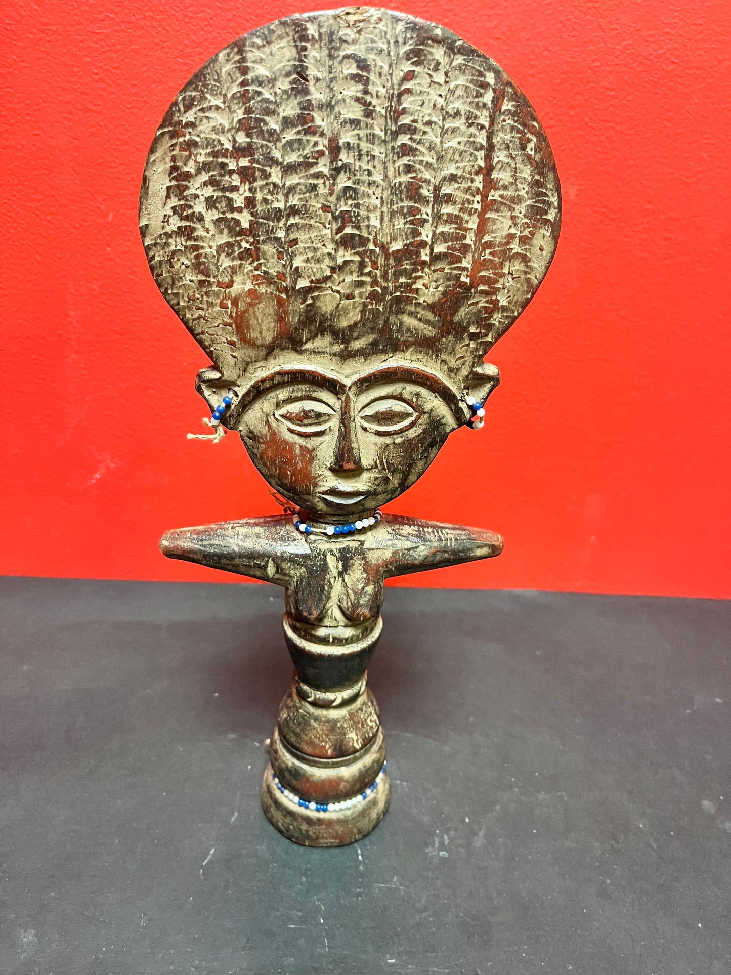 Old African Ashanti statue with beads   great patina  13 inches tall   good condition