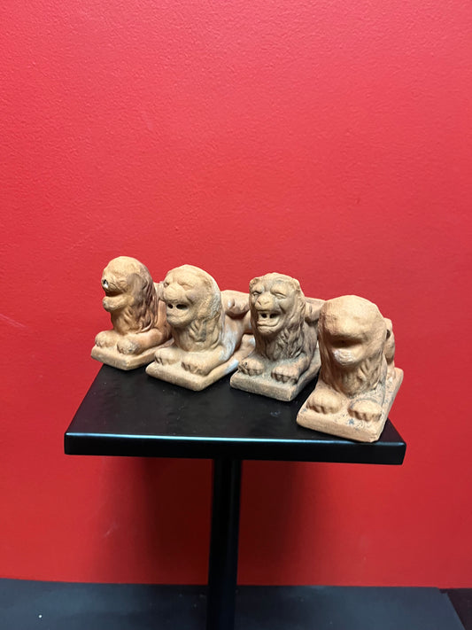 Fabulous set of four Chinese antique terra-cotta lions   made as rests  for a planter  antique condition amazing set  4 x 3 tall