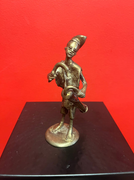 7 inch tall African bronze Ashanti musical statue  great patina and value