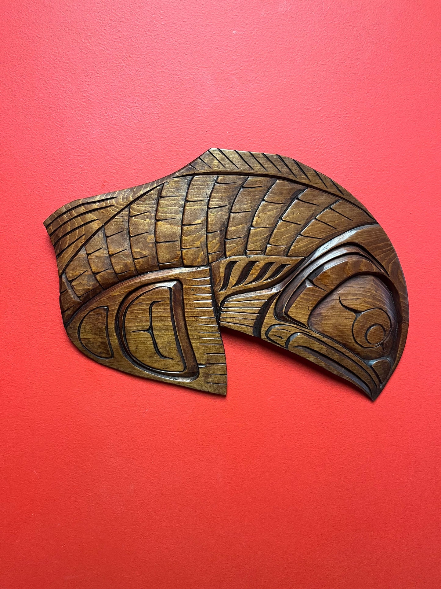 Stunning 17 x 12“ high indigenous first nations specific northwest Coast Willy Hawkins salmon plaque  great detail and quality