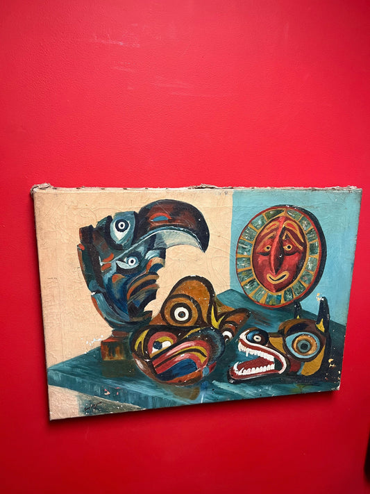 Wonderful rare museum quality signed 30 x 21 indigenous first nations Pacific northwest coast painting - amazing imagery- some paint damage