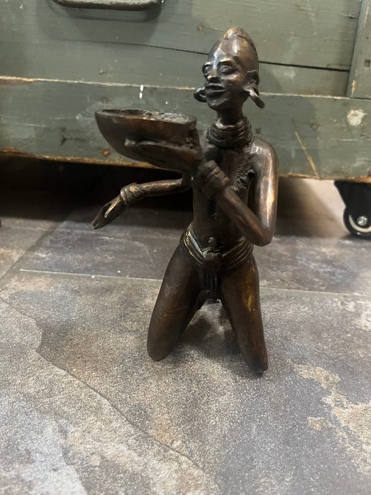 Wonderful 8 inch tall antique African bronze statue  great patina and imagery