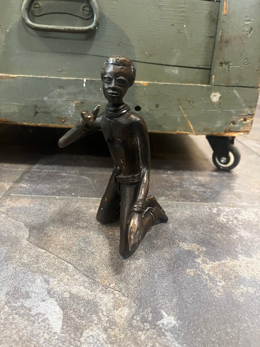 Wonderful 8 inch tall antique African bronze statue  great patina and imagery