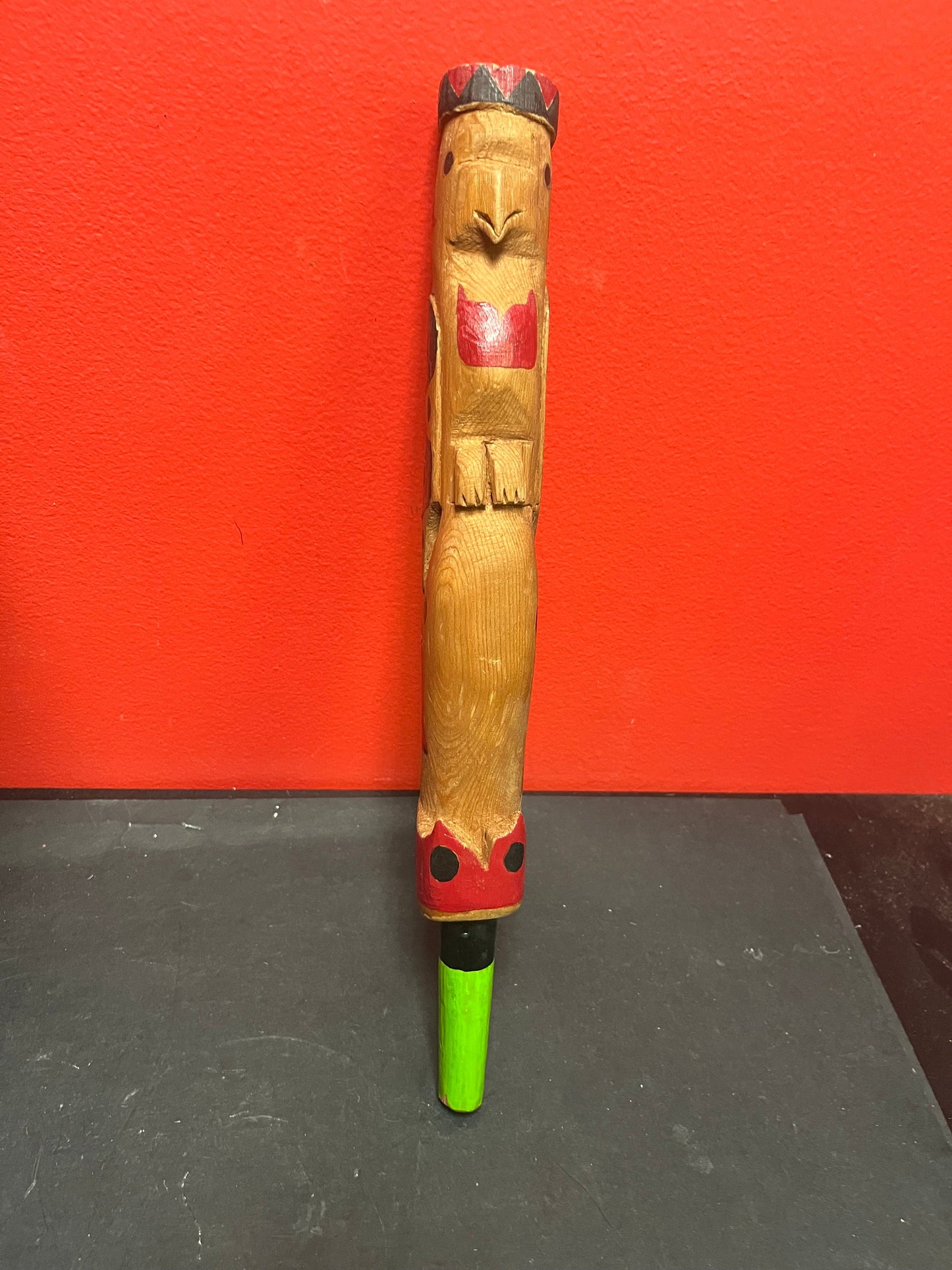 Primitive antique 14 inch long indigenous first nations Pacific Northwest Coast talking stick  wonderful imagery