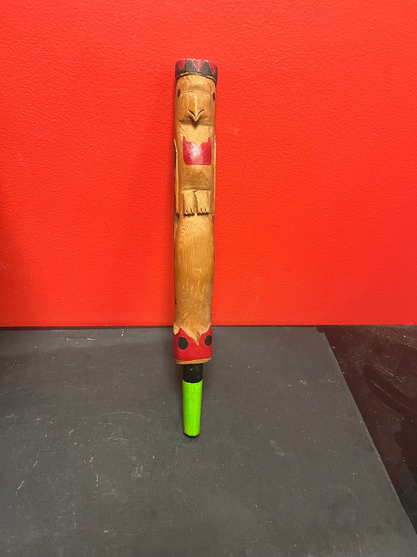 Primitive antique 14 inch long indigenous first nations Pacific Northwest Coast talking stick  wonderful imagery